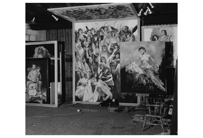 'The Deposition' in the studio showing the upper panel. (Photo: Dominic Burd, 1991) 'The Deposition' in the studio showing the upper panel. (Photo: Dominic Burd, 1991)